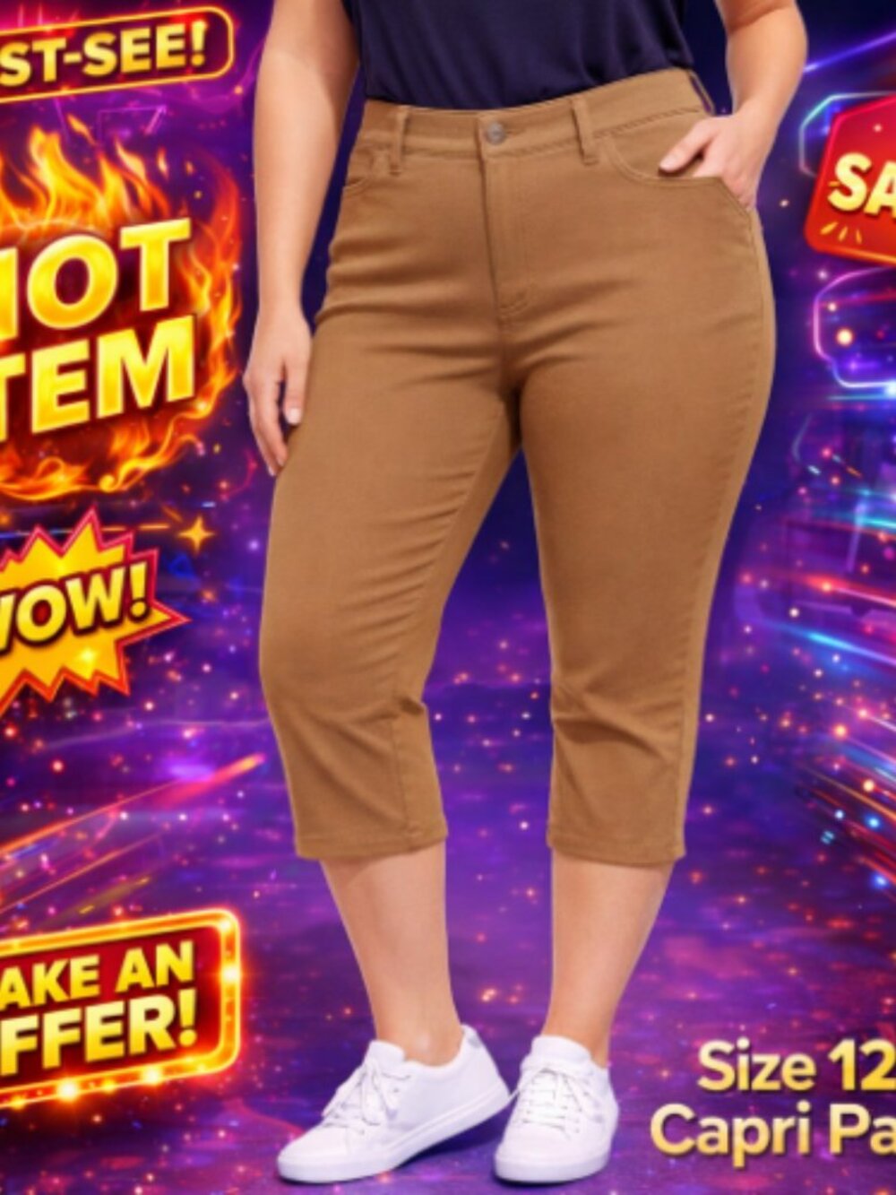 TIME AND TRU Women's Tan Hi-rise Denim Pull-on Jegging Pants L (12-14) Stretch